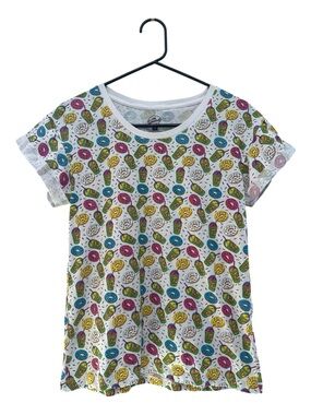 The Simpsons White Donut & Coffee Print Short Sleeve Tee Size Small